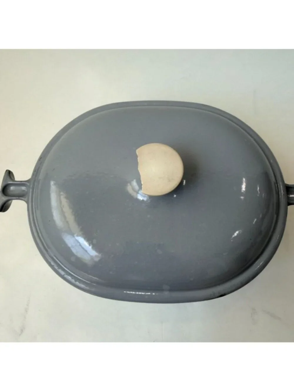RARE Vintage Le Creuset La Mama Enzo Mari Oval Cast Iron Dutch Oven Gray